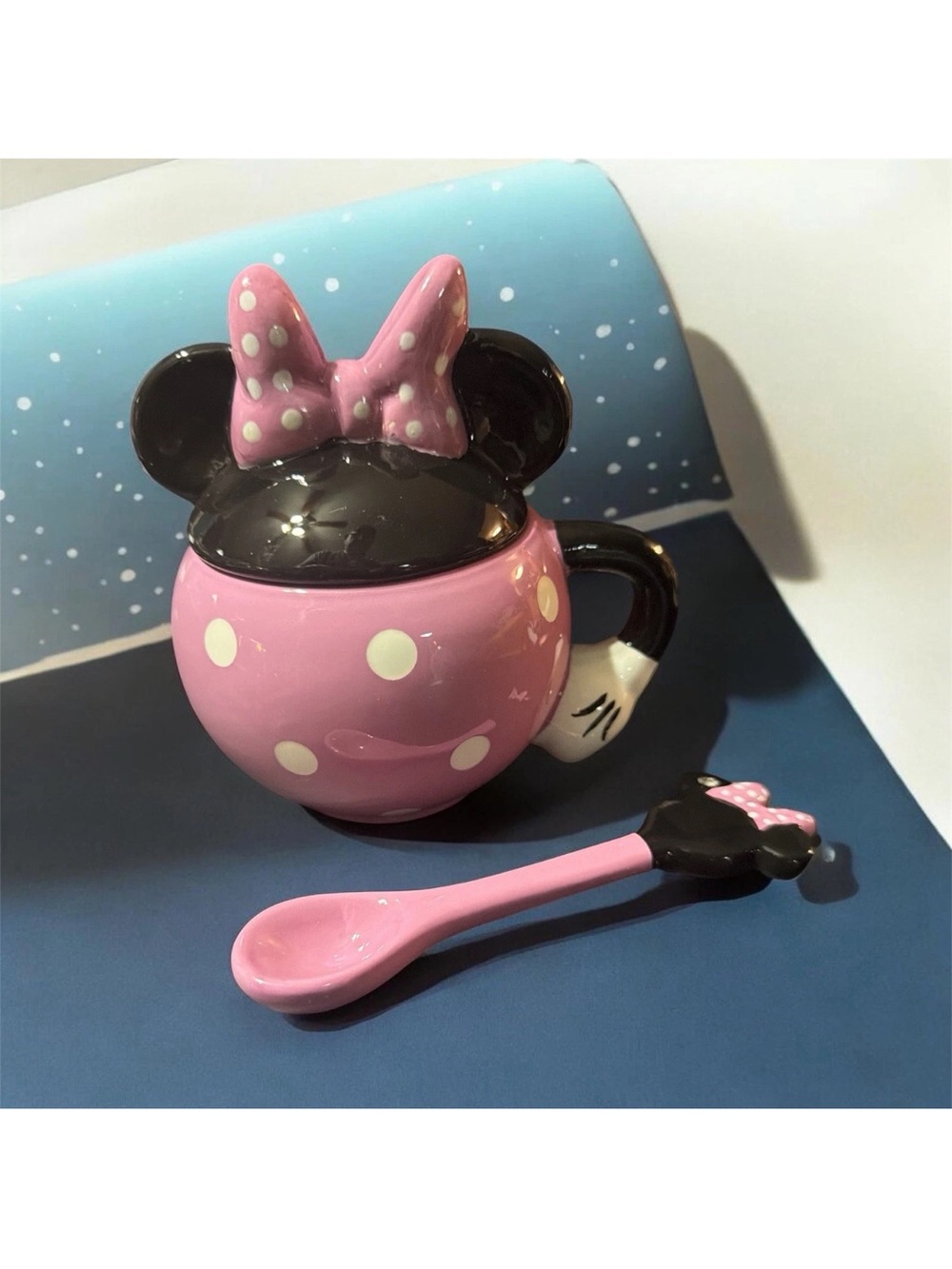 Pink Minnie-Style Ceramic Mug with Lid and Spoon - Kids Toy Drinkware